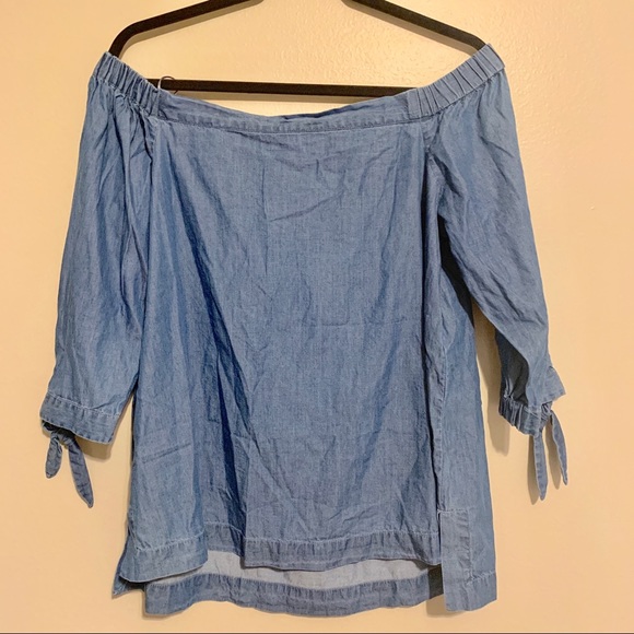 Loft off the shoulder chambray tie sleeve blouse - Picture 1 of 3